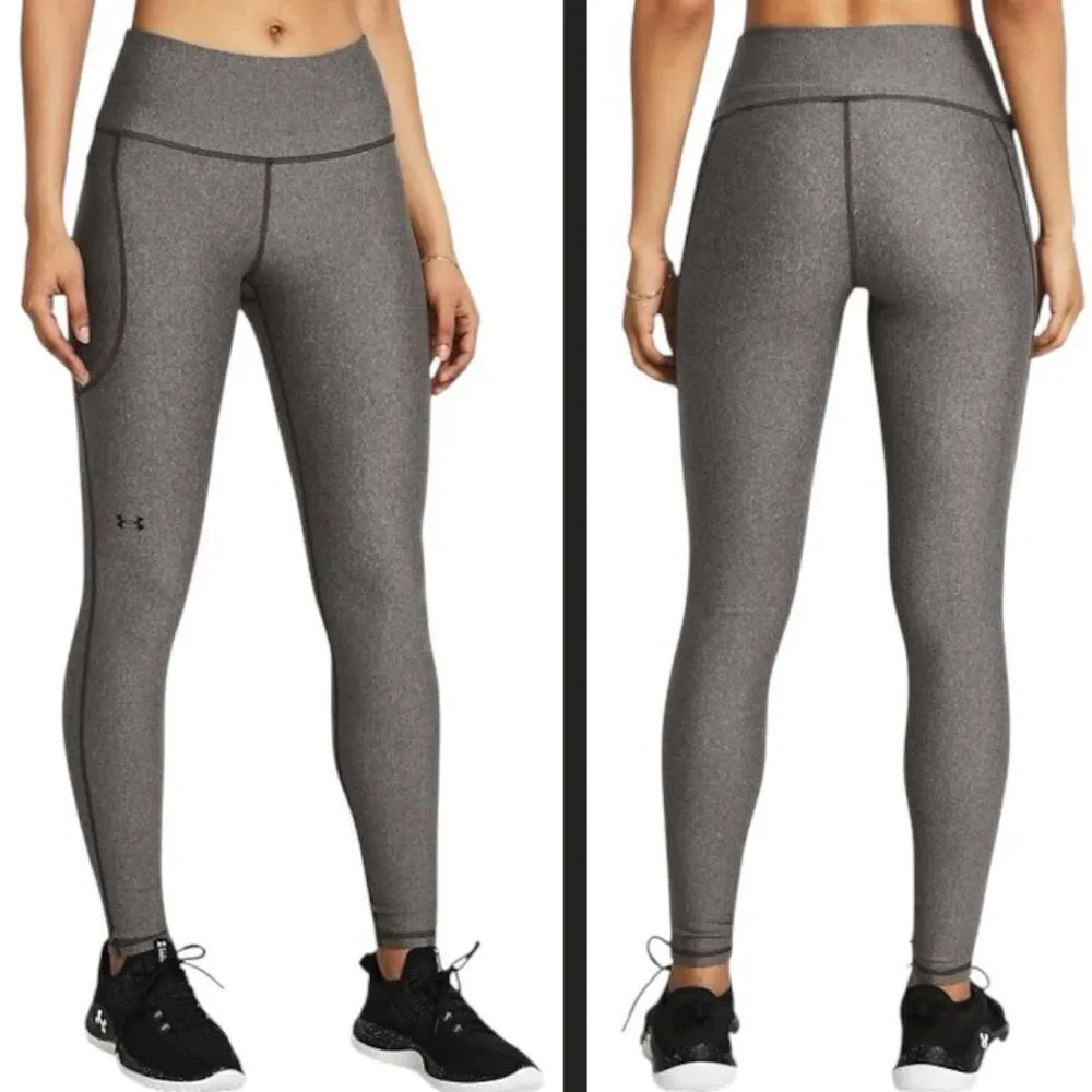 Under Armour UA Gray HeatGear Tech No-Slip Waistband Full Length Leggings NEW - Picture 2 of 14